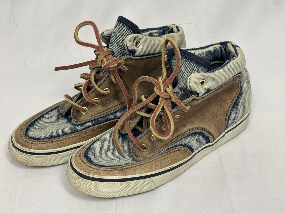 Vintage Action Club Denim Leather High Top Sneakers 6.5 Retro 80’s Casual Rare